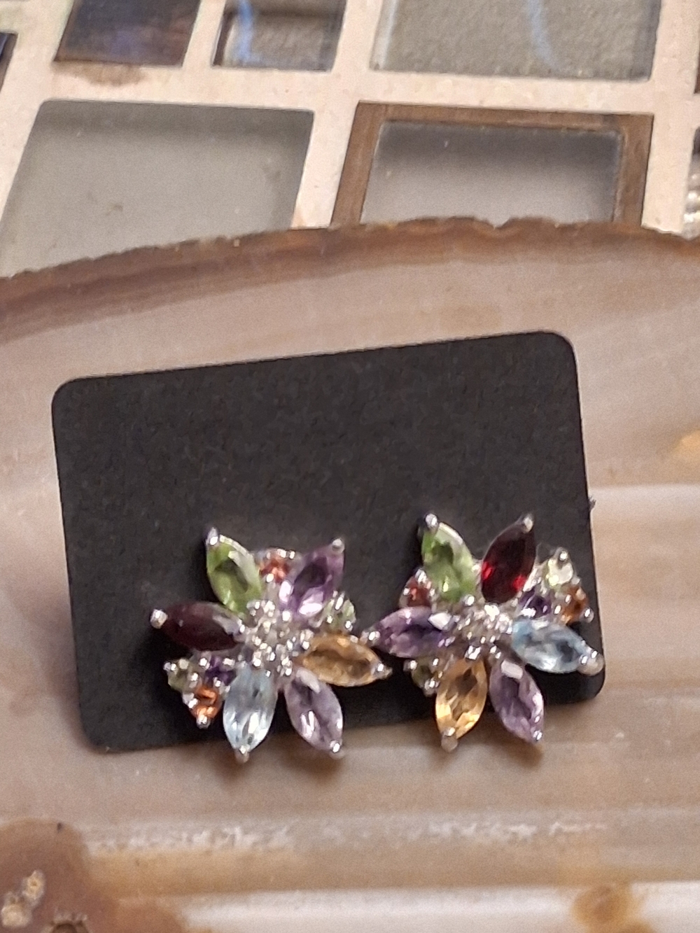 Multicolor Floral Crystal Stud Earrings - Sparkling Gemstone Petal Design